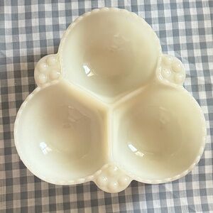 Vintage Hobnail Milk Glass Hobnail 3 Section Nut Candy Relish Dish